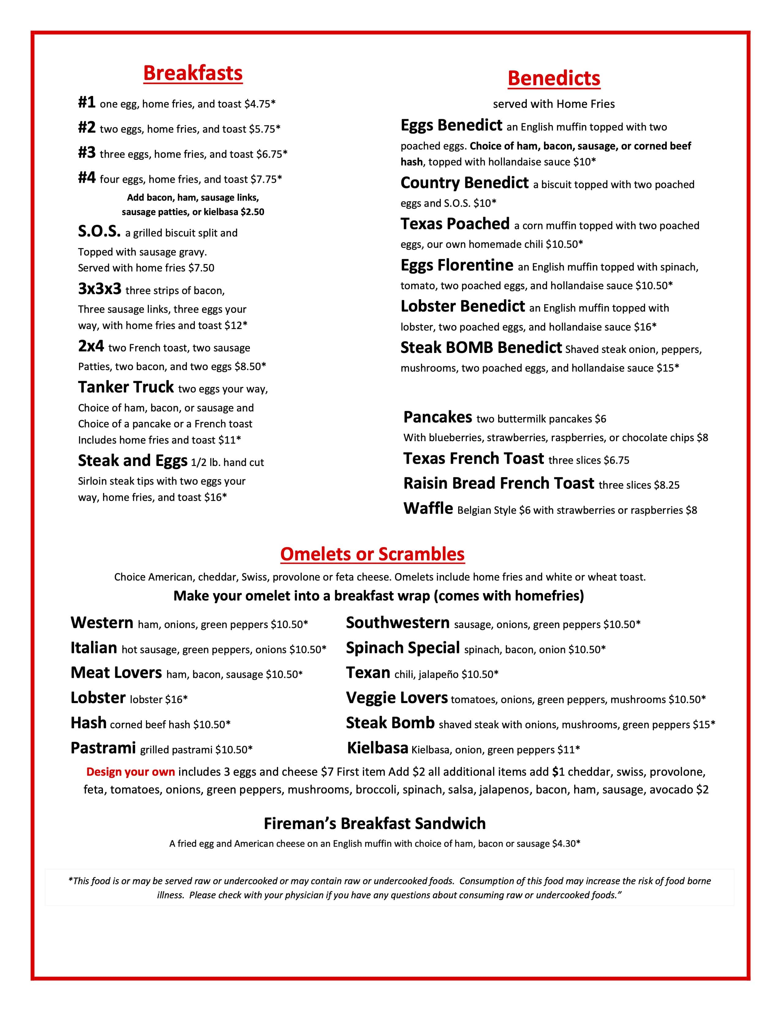 Menu: Sanford, Waterboro, ME | Third Alarm Diner